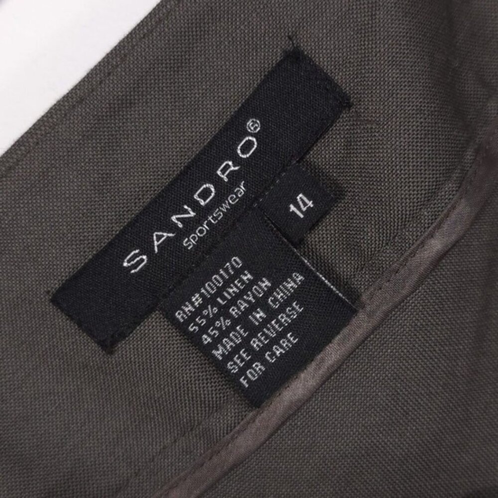 SANDRO Sportswear Women's Size 14 Olive Brown Skirt Flared LINEN Blend‎ Midi - Picture 2 of 10